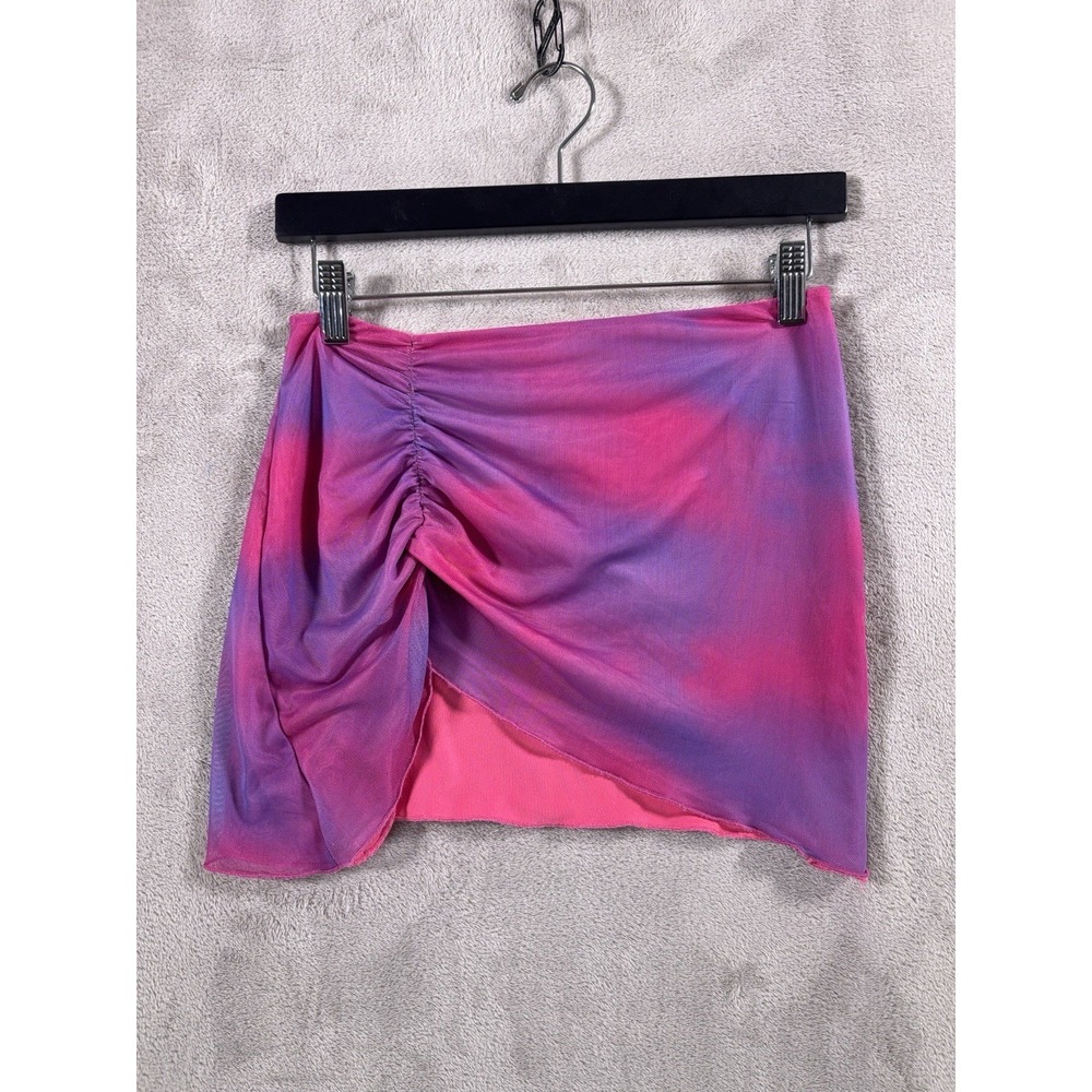 I.AM.GIA Mini Skirt Womens Small Pink Purple Ombre Ruched Y2K Festival Mesh